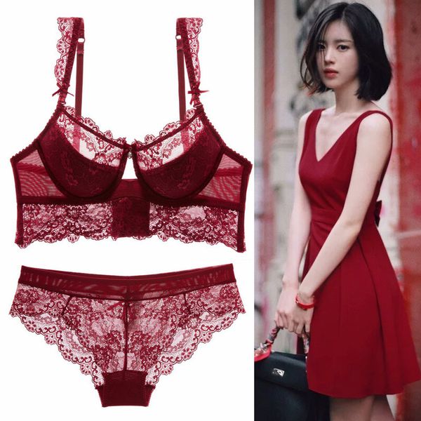 

59% off factory outlet store 466# lace thin cup collection bra side lingerie set, Red;black