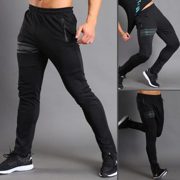 

men's pants men running sports outdoor jogging elastic fitness gym soccer basketball training slim skinny trousers, Black