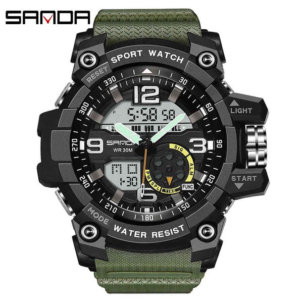 

sanda brand luxury military army sports watch men's waterproof s shock quartz analog led digital watch men relogio masculino x0524, Slivery;brown