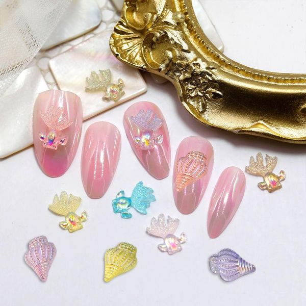 

nail art decorations 20pcs aurora goldfish charms diy design ocean jewelry cute candy color rhinestone crystal fish manicure nails, Silver;gold