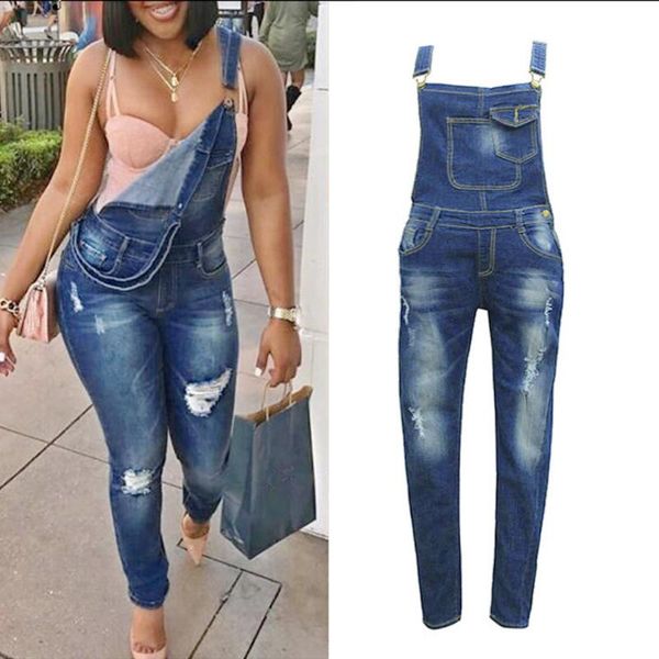 

women's jeans women large size veralls cool denim jumpsuit ripped holes casual sleeveless jumpsuits hollow out rompers 5.30, Blue