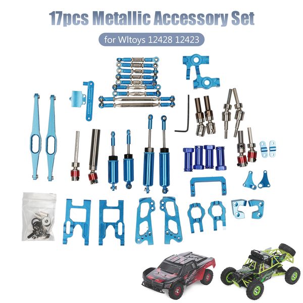 

for wltoys 12428 12423 1/12 rc car 17pcs metal c hub steering hub rear hub transmission drive shaft shock absorber pull rod kit