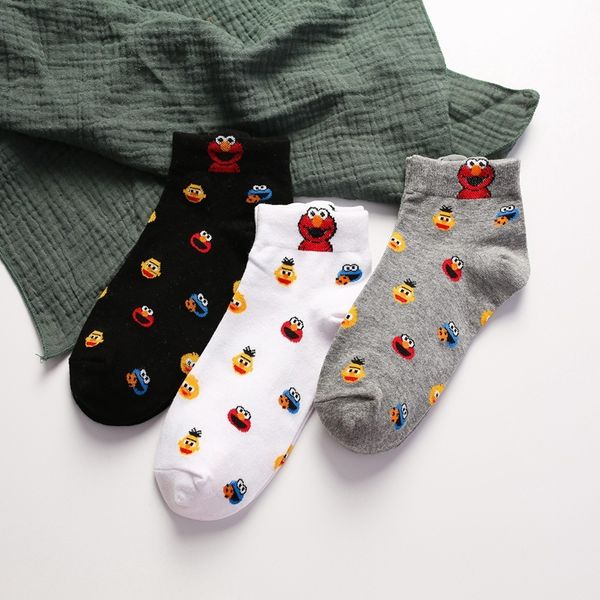 

women's sorks hosiery sesame street cartoon medium cotton sos, Black;white