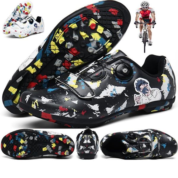 

lockless self-locking mountain road couple camouflage cycling shoes men and women outdoor sports 36-48 size footwear, Black