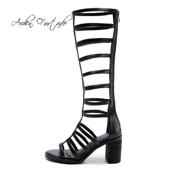 

dress shoes arden furtado summer fashion trend women's chunky heels zipper gladiator elegant pure color sandals back, Black