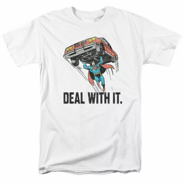 

superman deal with it t shirt licensed comic book movie tee white, White;black