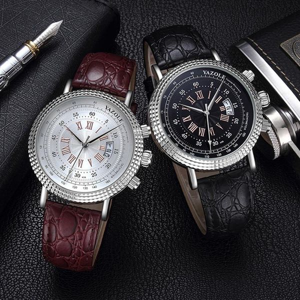 

wristwatches est yazole men watch mens watches blue glass waterproof leather roman men's reloj de hombre, Slivery;brown