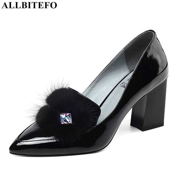 

allbitefo thick heels genuine leather office ladies shoes women high heel shoes autumn women heels thick heel women shoes 210611, Black