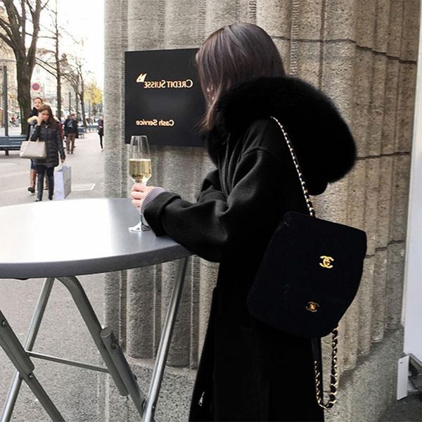 

women's wool & blends winter coat outwear casaco feminino white oversized faux fur women parka long warm woolen jacket coats hoodies lo, Black