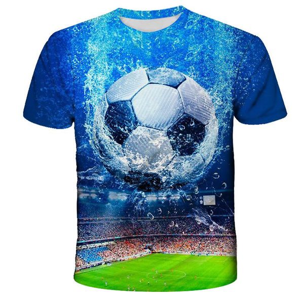 

t-shirts 2021 3d t-shirt summer kids fashion funny fire print boy girl soccer tees children teen baby cool tshirts 4-14, Blue