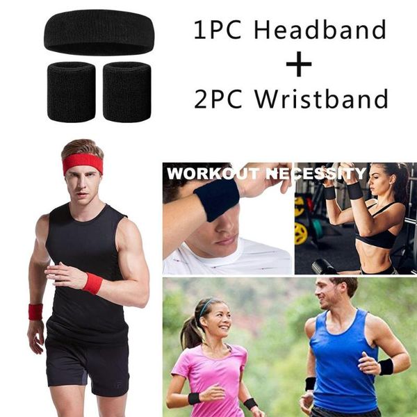 

wrist support terry cloth cotton sweatband sports yoga wristband arm sweat absorb sleeve towel band bracers wrap headband, Black;red