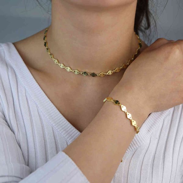 Pulseira turca colar 2020 cor ouro planície afortunado olho mau charme link cadeia jóias conjunto