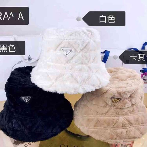 

design p's female and new imitation rabbit plush fisherman's hat version versatile tide brand round big face thin warm, Blue;gray