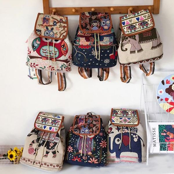 

color women's casual large-capacity animal drawstring retro school bag backpack waist bags