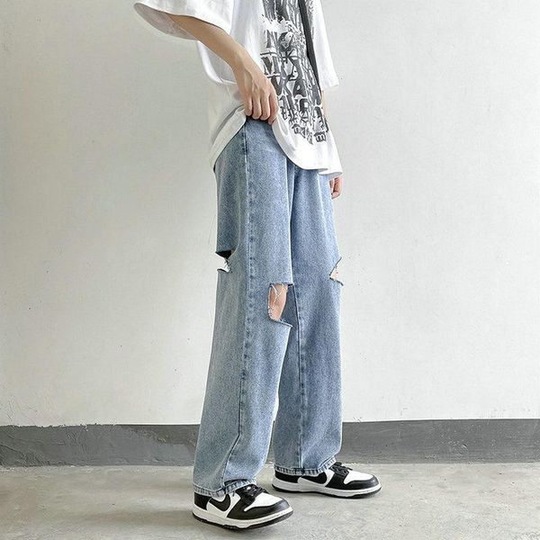 

men's jeans hole wash high street casual harajuku bag large, Blue