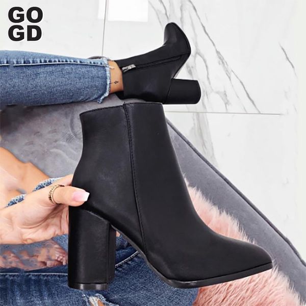 

boots [gogd] autumn winter women solid lace-up european ladies shoes pu fashion tassel heels 36-41, Black