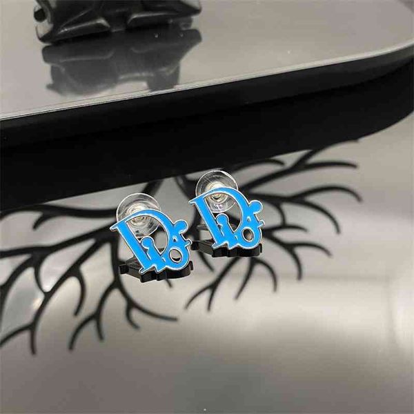 

75% off outlet online family new female blue letter platinum plated earrings silver needle earrings