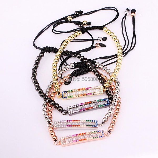 

charm bracelets 6pcs zyz-b7179 colorful cz stone bar with copper beads bracelet braiding women macrame jewelry, Golden;silver