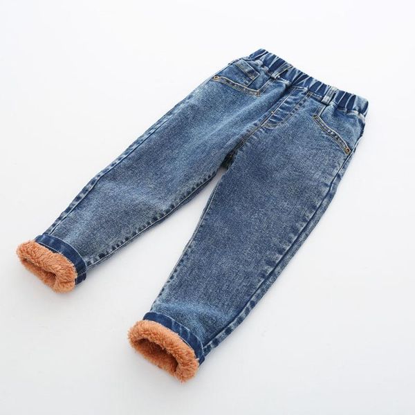 

jeans 2021 children boys winter thick denim pants baby casual good velvet warm 1-5 years, Blue