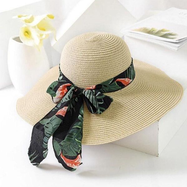 

wide brim hats 2021 summer female sun hat bow ribbon panama beach for women chapeu feminino sombrero floppy st, Blue;gray