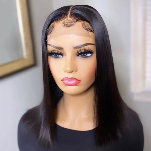 

150% 4x4 closure wig 16-20inch straight lace front human hair wigs remy malaysian for women black plucked with baby hair1, Black;brown
