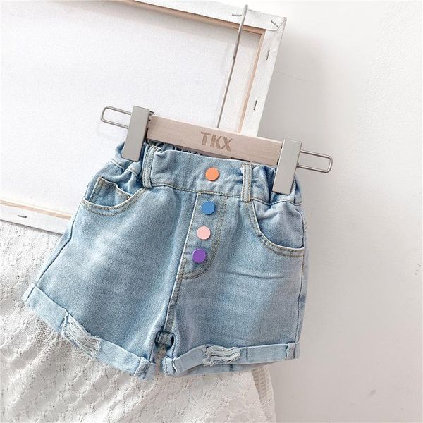 

girl summer jeans shorts with colorful buttons kids children, Black