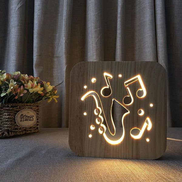 

strings saxophone wooden table lamp usb led 3d lights creative gifts christmas indoor light fairy