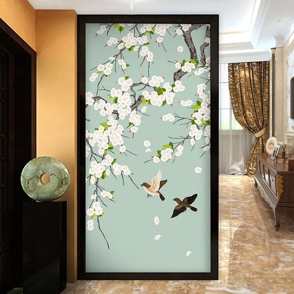 

wallpapers custom po wallpaper chinese style porch background wall decoration painting 3d hand-painted flowers and birds mural