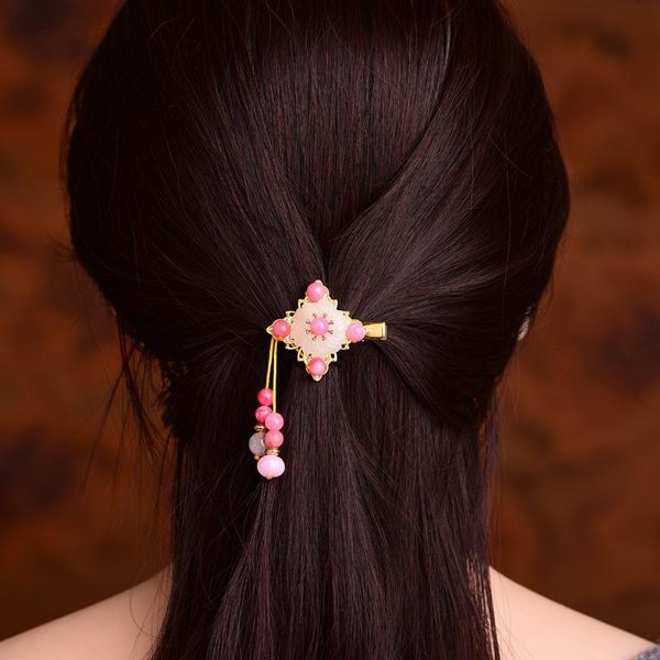 

other korean pink retro powder crystal hairpin clip fashion elegant cute girlish heart hair jewelry ethnic style super fairy hairpins, Golden;white