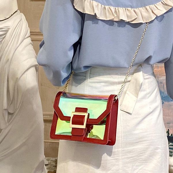 

evening bags ms. laser colorful cool sequins square 2021 summer korean version of the personality buckle chain bag