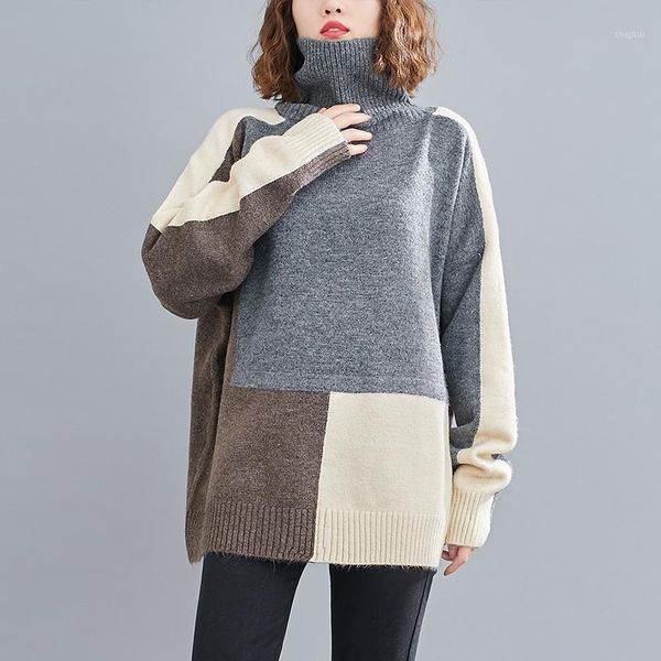 

oversized loose patchwork knitted women sweater pullovers thicken warm female pulls outwear coats women's sweaters, White;black