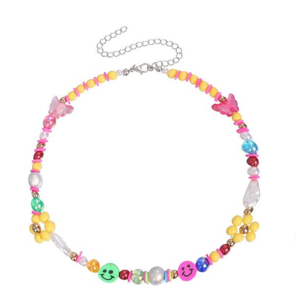 

chokers bohemian handmade soft clay resin pearl bead flower butterfly choker chain necklace for women wedding party fashion jewelry gift, Golden;silver