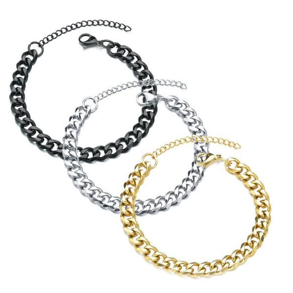 

link, chain classic stainless steel 5/7mm width bracelet for men women jewelry gifttrendy cuban, Black