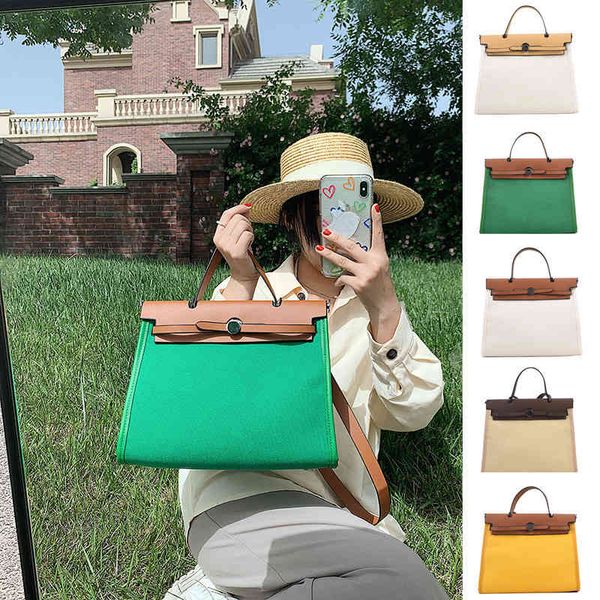 

fashion color contrast single shoulder portable canvas bag female