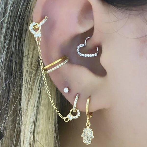 

stud bohemian vintage gold crystal heart earrings fashion piercing ear cuff personality jewelry gifts, Golden;silver
