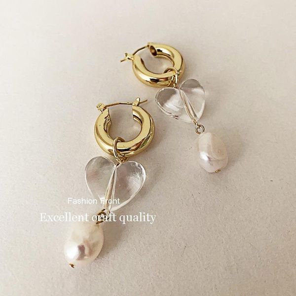 

dangle & chandelier 2021 transparent acrylic heart-shaped earrings irregular natural freshwater pearl women fashion jewelry, Silver