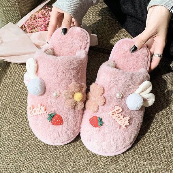 

arrival 2021 winter female cotton slippers flock cartoon flowers women shoes korean home ladies plush, Black
