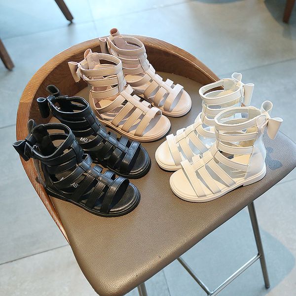 

kids sandals summer solid color cute bow baby girl shoes flat soft bottom beach sandals size 22-31 smg161, Black;red
