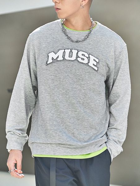 

men letter patched pullover without tee 60gf#, Black