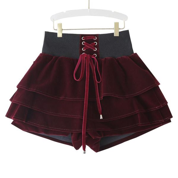 

skirts 2021 high waist tether mink velvet short wide skirt, Black