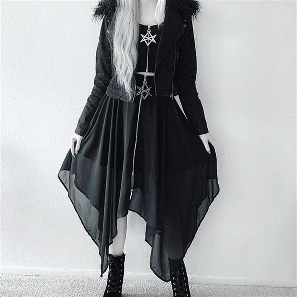

2021summer mesh irregular women skirts pentagram zipper black punk skirts gothic darkness lady skirt casual loose streetwear skirts