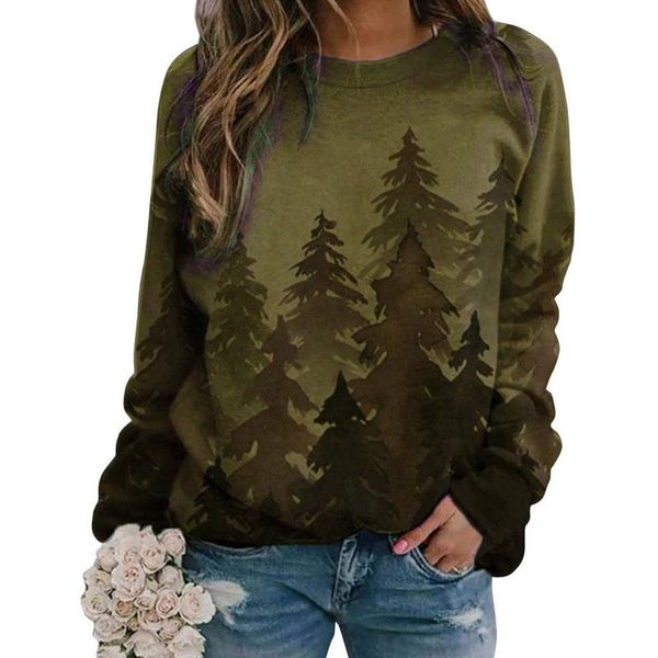 

women's print long-sleeved hoodies sweatshirt casual blouse female pine pullover #t1g & sweatshirts, Black