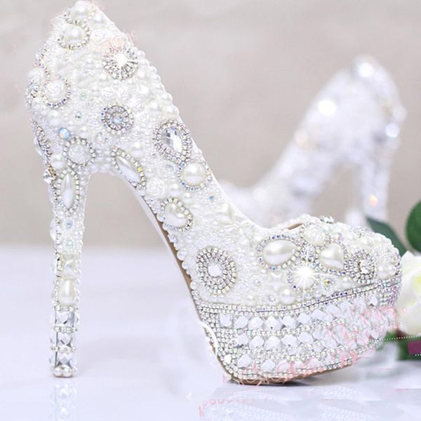 

dress shoes 2021 formal white pearls crystal luxury wedding bridal closed toe prom pumps, Black