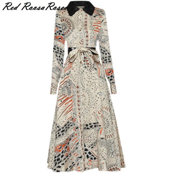 

casual dresses dress women fashion turn down collar full sleeve print ol big swing, Black;gray