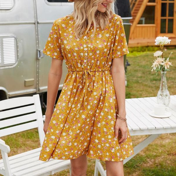 

men's jackets summer floral dress women v-neck short sleeves chiffon bohemian dresses casual beach 2021 female a-line mini dress#w3, Black;brown