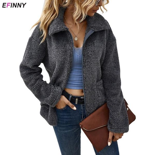 

loose women's winter jackets warm coat female fluffy teddy artificial fleece zipper gardigent lady clothes fashion, Black;brown