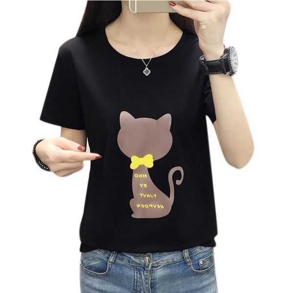 

women's t-shirt harajuku t shirt women tshirt summer vintage plus size white cat print female black tee femme 2021
