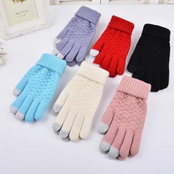 

fingerless gloves 300pair/lot women warm winter knitted full finger touch screen mittens girl female solid woolen luvas, Blue;gray