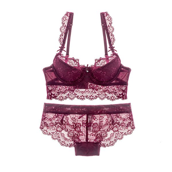 

bra set thin cotton lace lingerie 9168, Red;black