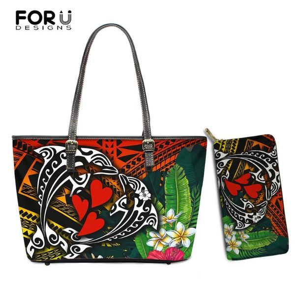 

evening bags forudesigns 2021 casual totes for women's hawaii dophin polynesian plumeria pattern female pu shoulder handbags